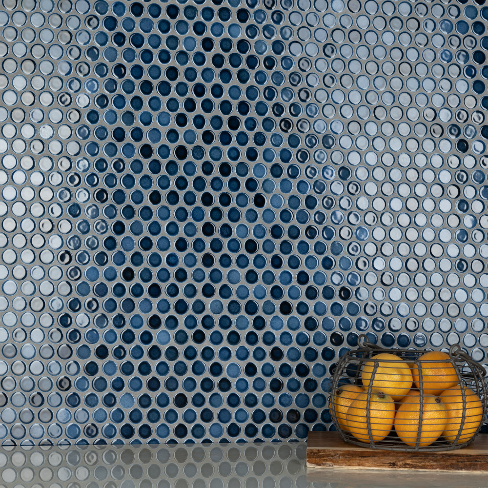 Hudson Penny Round Glacier 11-7/8 in. x 12-5/8 in. Porcelain Mosaic Tile