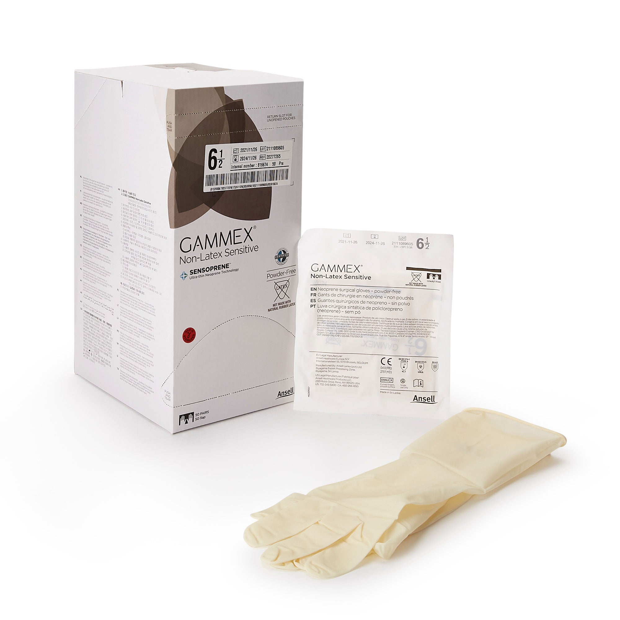 Gammex® Non-Latex Sensitive Polychloroprene Surgical Glove, Size 6.5, Cream