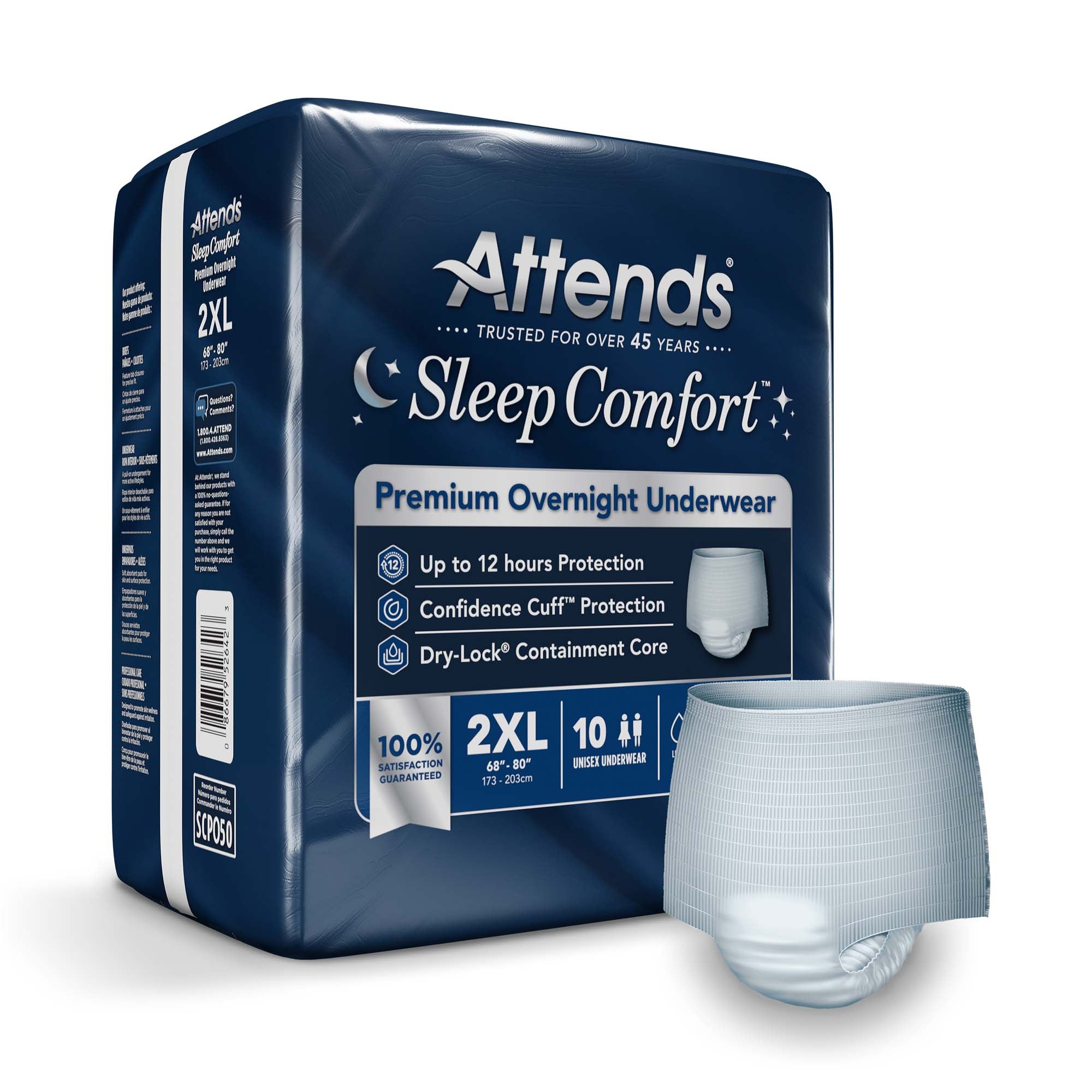 Attends® Sleep Comfort Premium Overnight Underwear, 2X-Large, 68 – 80 Inches