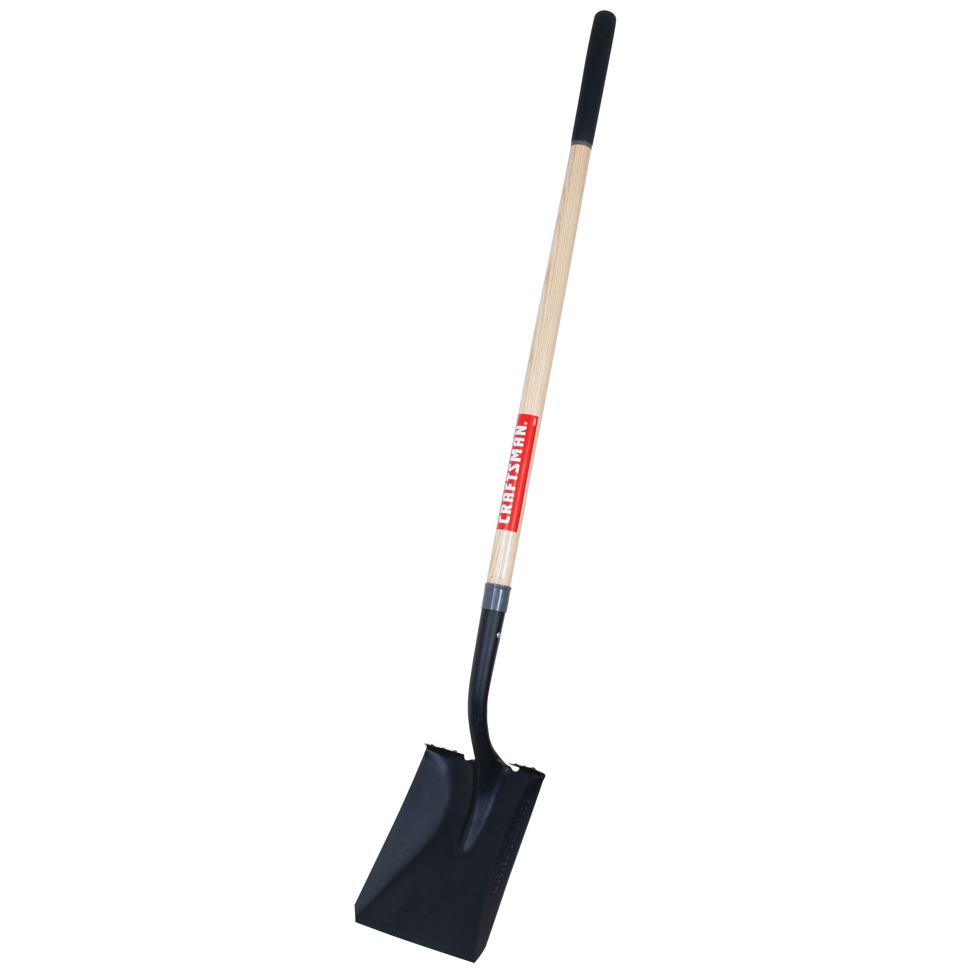 Right profile of wood handle transfer shovel.