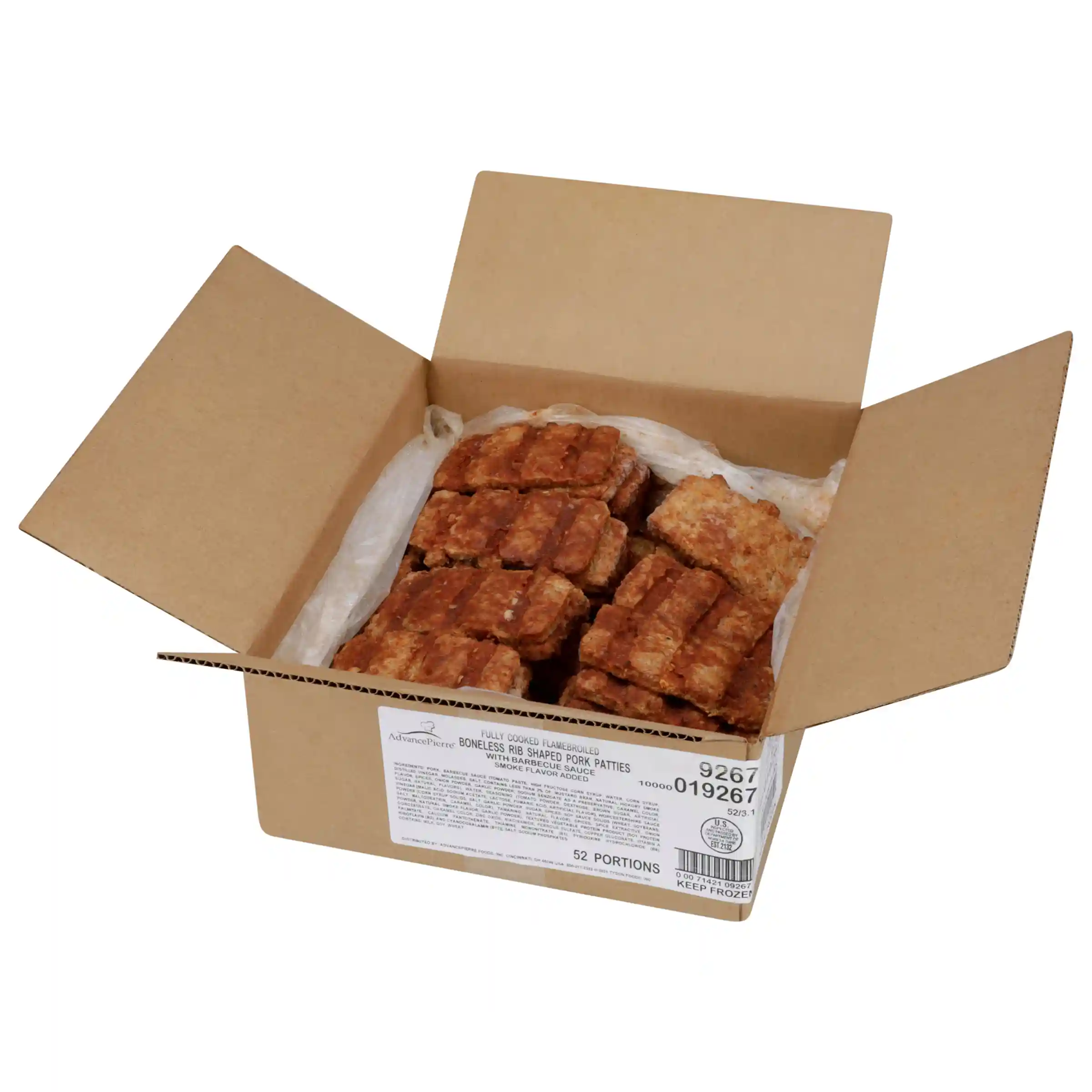 AdvancePierre™ Fully Cooked, Flamebroiled, Boneless Rib Shaped Pork Patties Topped with BBQ Sauce_image_4