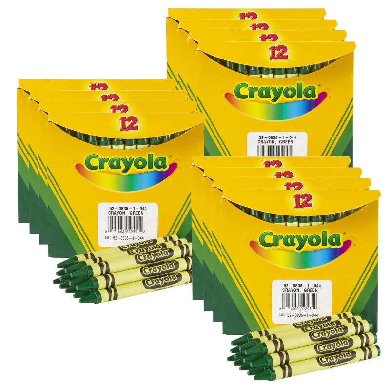 Single Color Bulk Crayons, Regular Size, Green, 12 Per Pack, 12 Packs