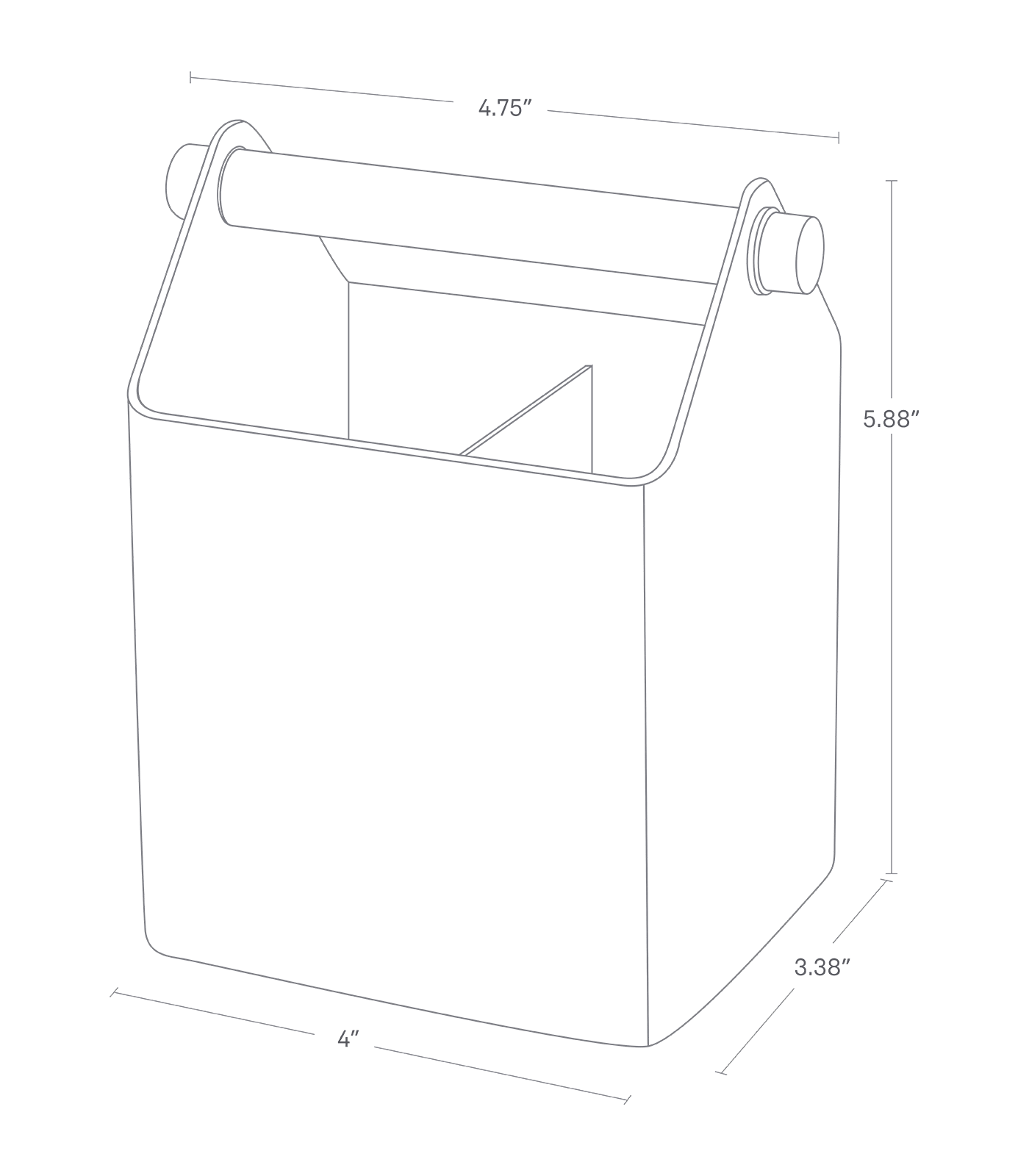 Dimension image of Pen + Desk Organizer with a width of 4 inches, depth of 3.38 inches, height of 5.88 inches, and top dowel width of 4.75 inches.
