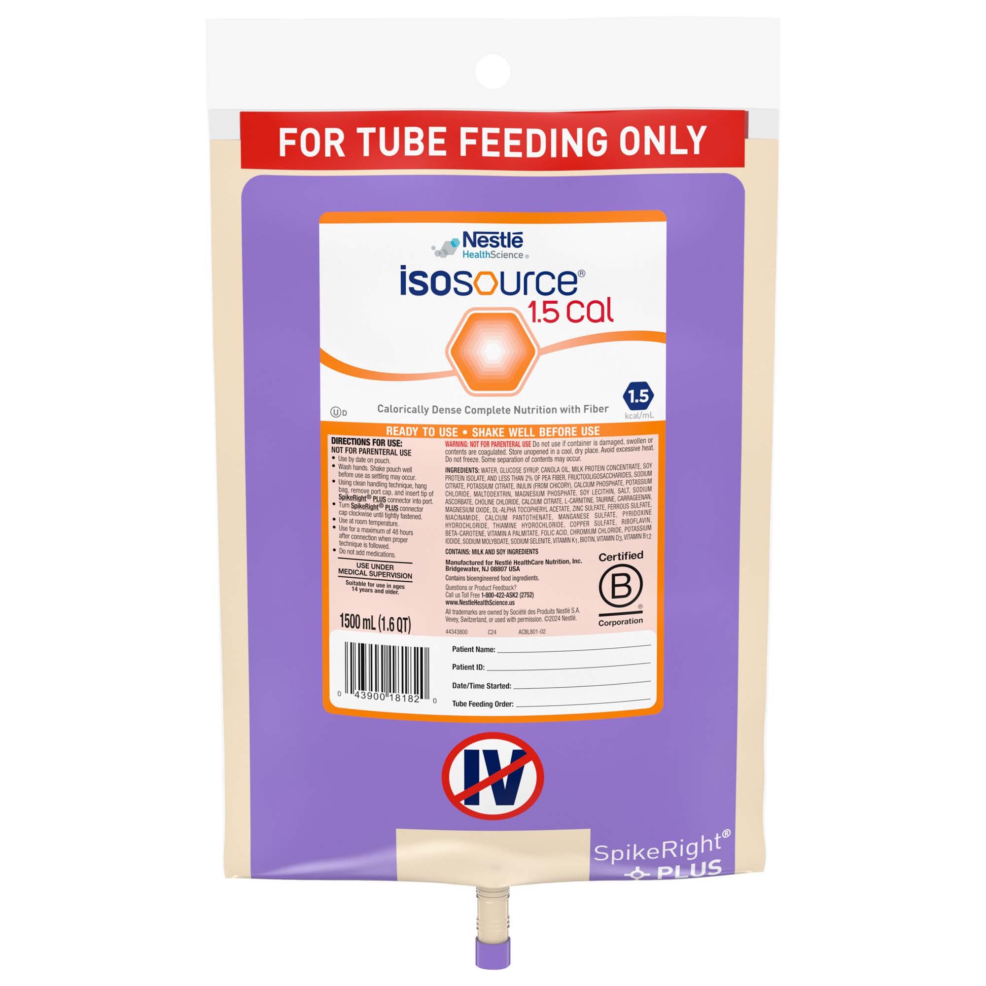 Isosource® 1.5 Cal Tube Feeding Formula, 1,500-mL Bag