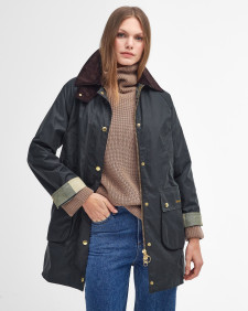 Long Beadnell Waxed Jacket Sage-Ancient