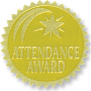 Gold Foil Embossed Seals, Attendance Award, 54 Per Pack