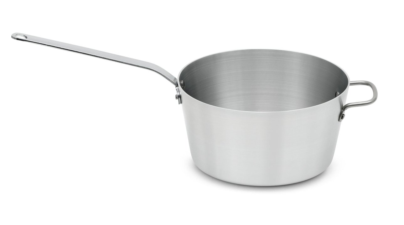 7-quart Wear-Ever® tapered aluminum saucepan with natural finish and plated handle
