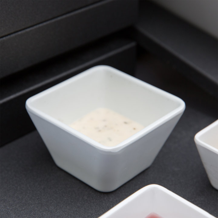 Extra-small square melamine cubic display bowl in white