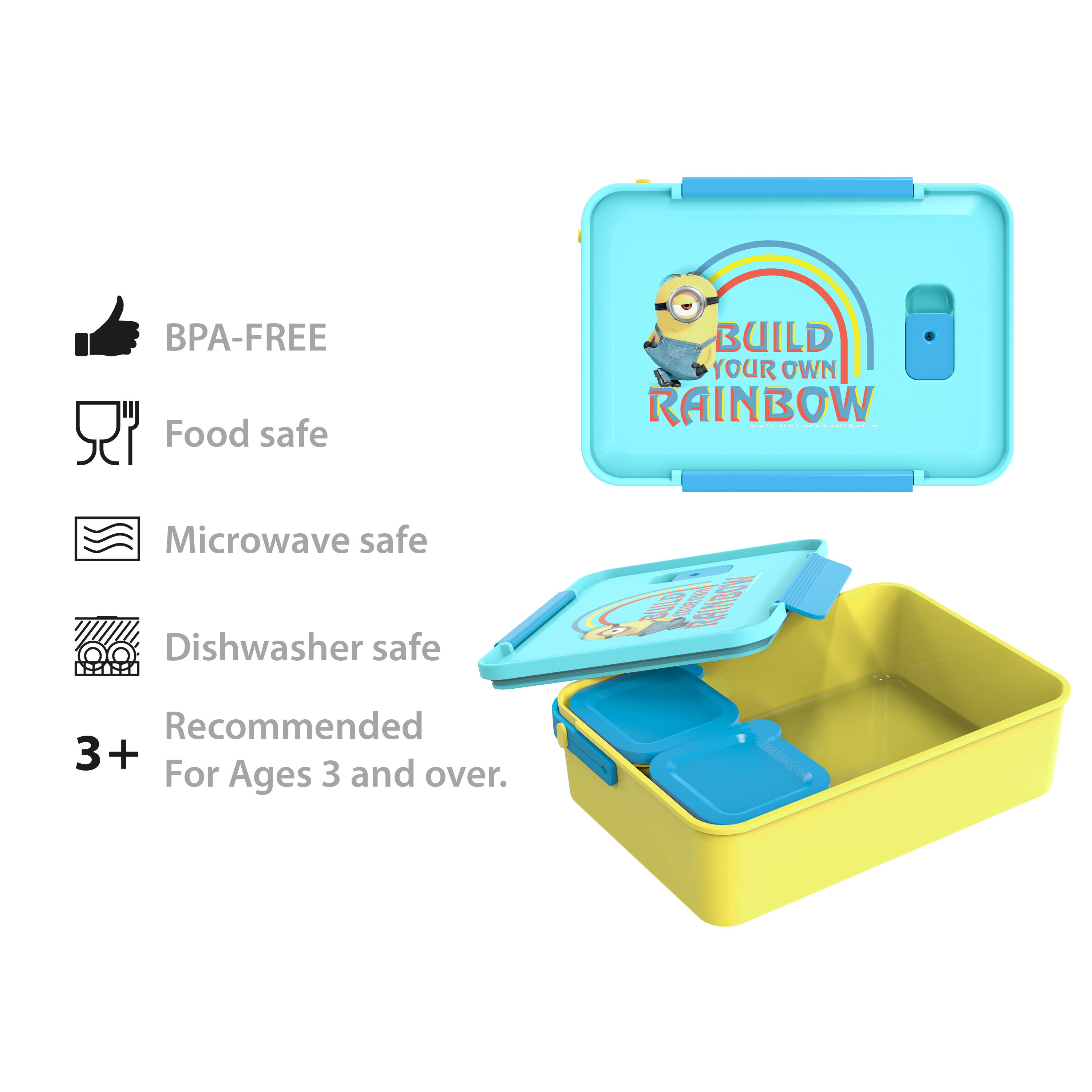 Minions 2 Movie Reusable Divided Bento Box, Stuart the Minion, 3-piece set slideshow image 6 Minions 2 Movie Reusable Divided Bento Box, Stuart the Minion, 3-piece set slideshow image 6