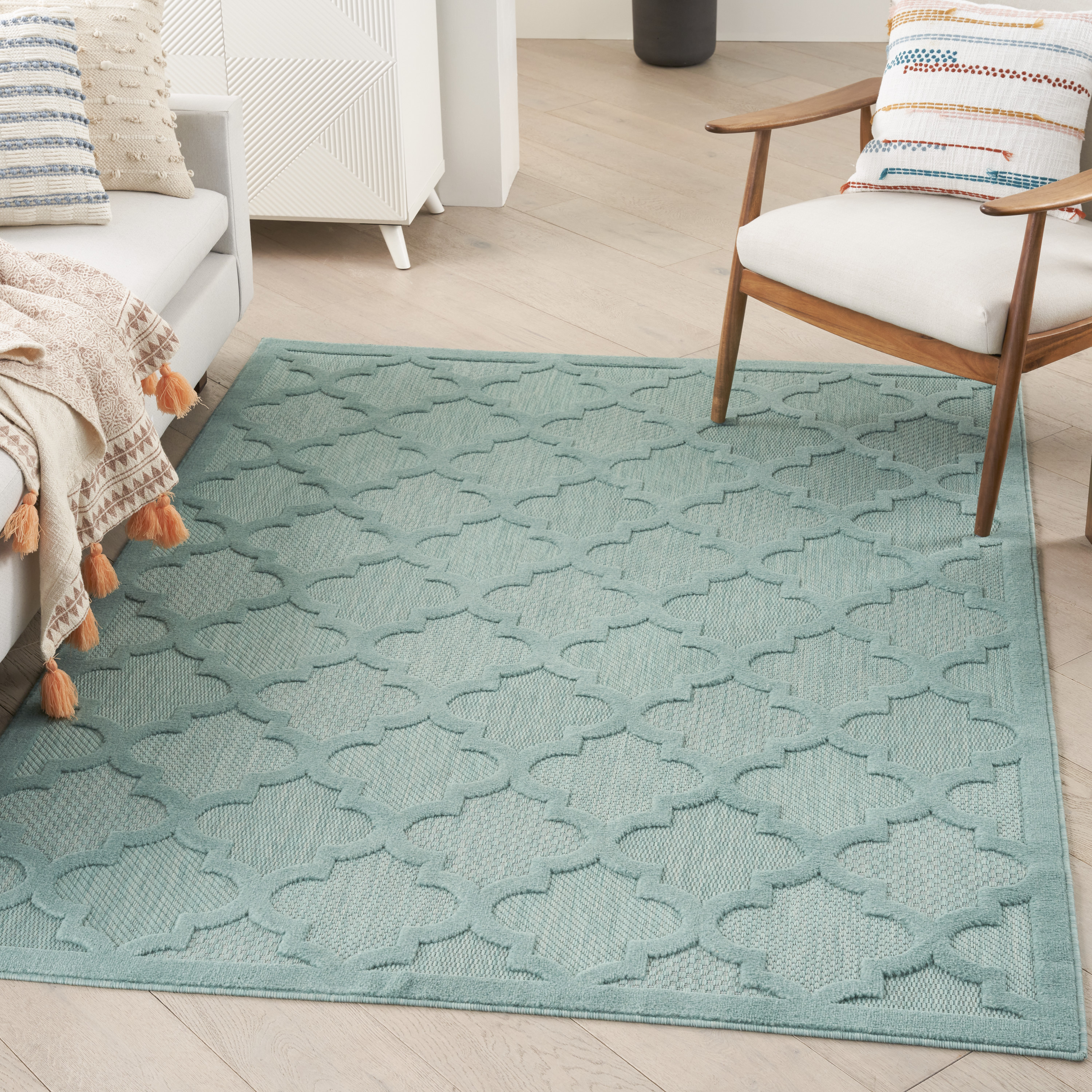 Nourison Easy Care 5' x 7' Aqua Teal Modern Rug