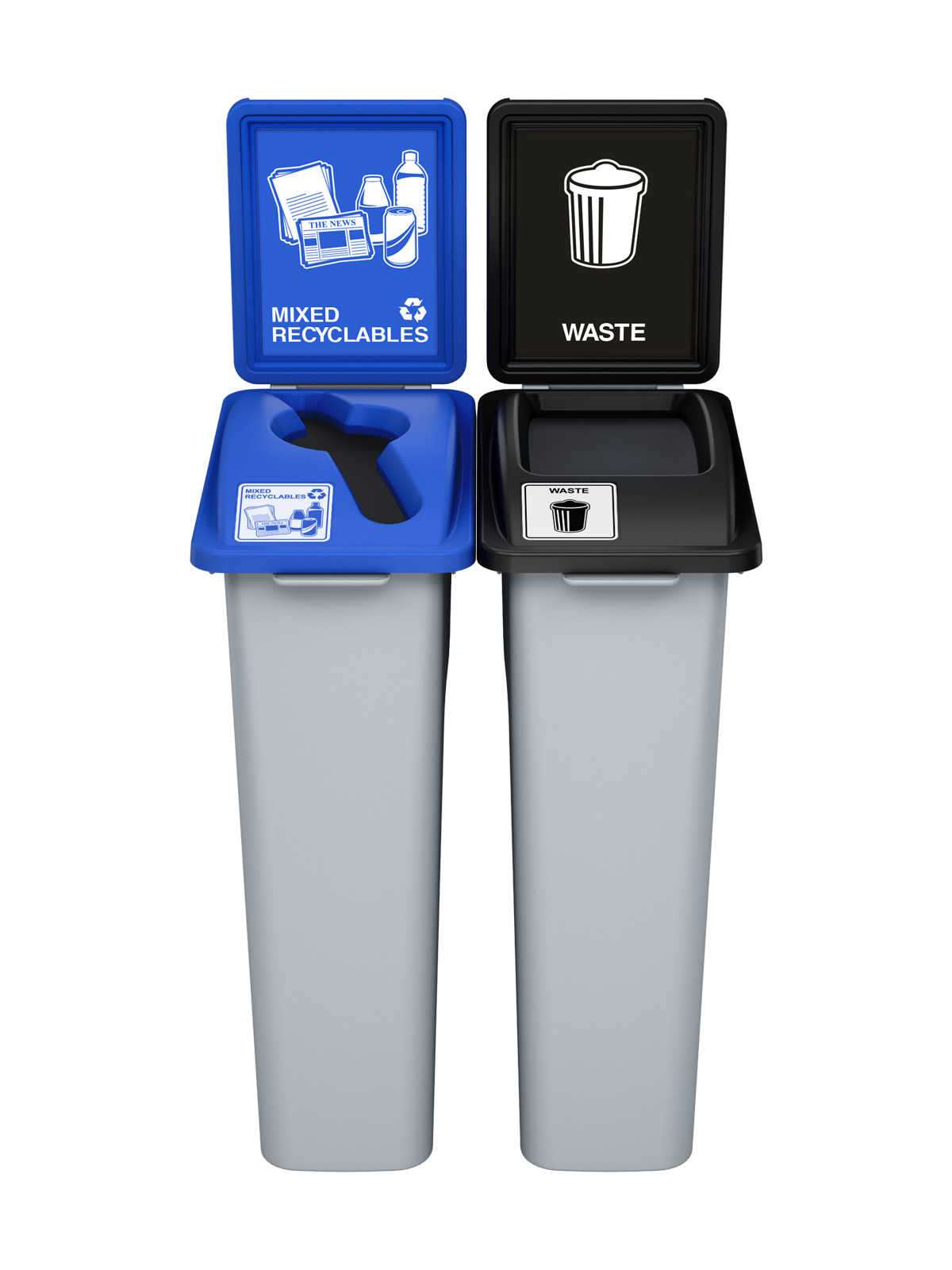 WASTE WATCHER – Double – Kit – Mixed Recyclables-Waste – Mixed-Full – Grey-Blue-Black
