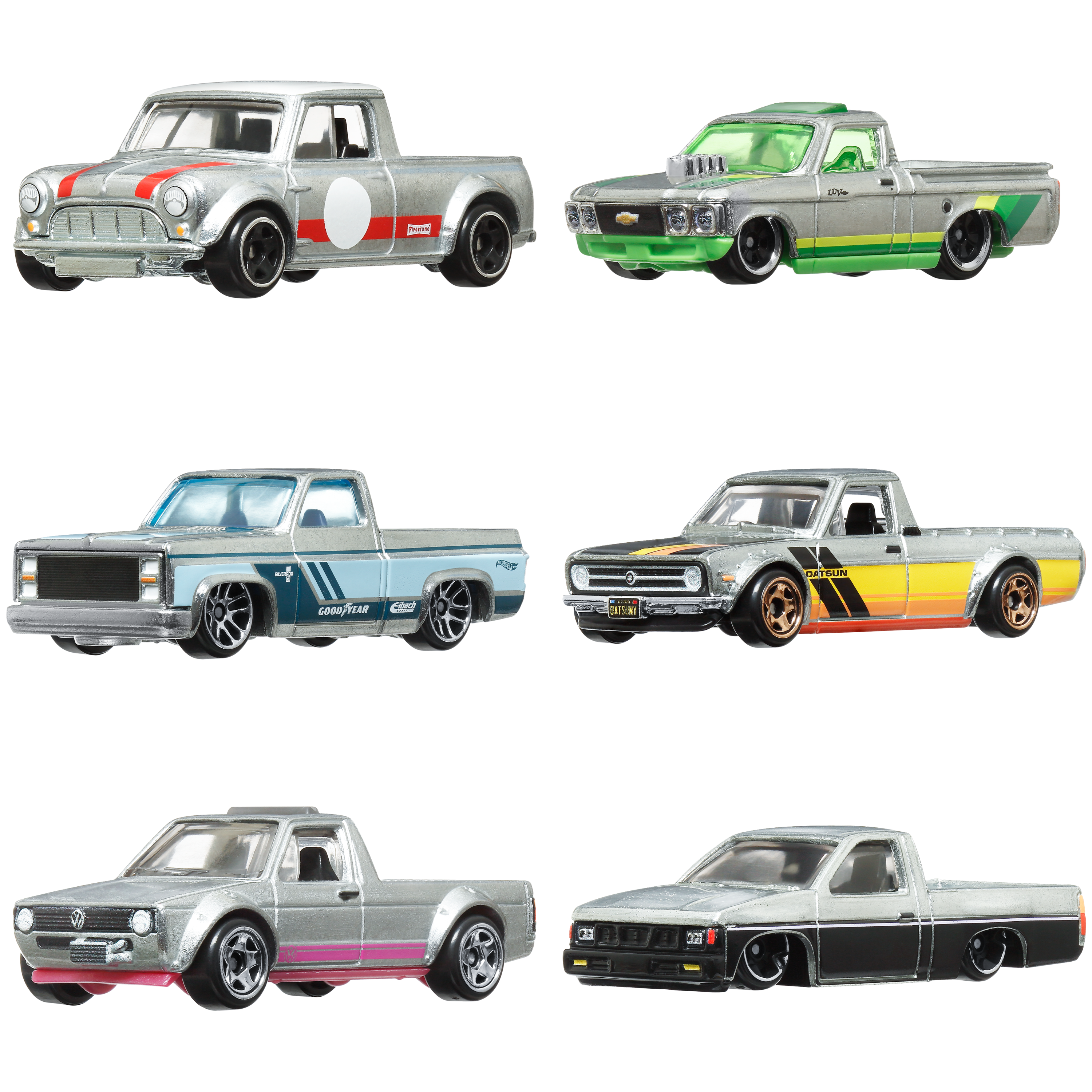 Hot Wheels 1:64 Scale Die-Cast Toy Cars & Trucks, Set of 6 Zamac Vehicles (Styles May Vary)