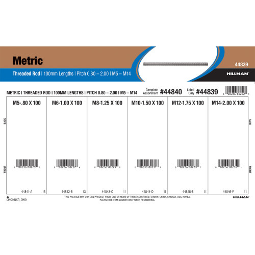 Metric Threaded Rod Assortment (M5 x 0.8 to M14 x 2 Thread Sizes in 100mm Length)