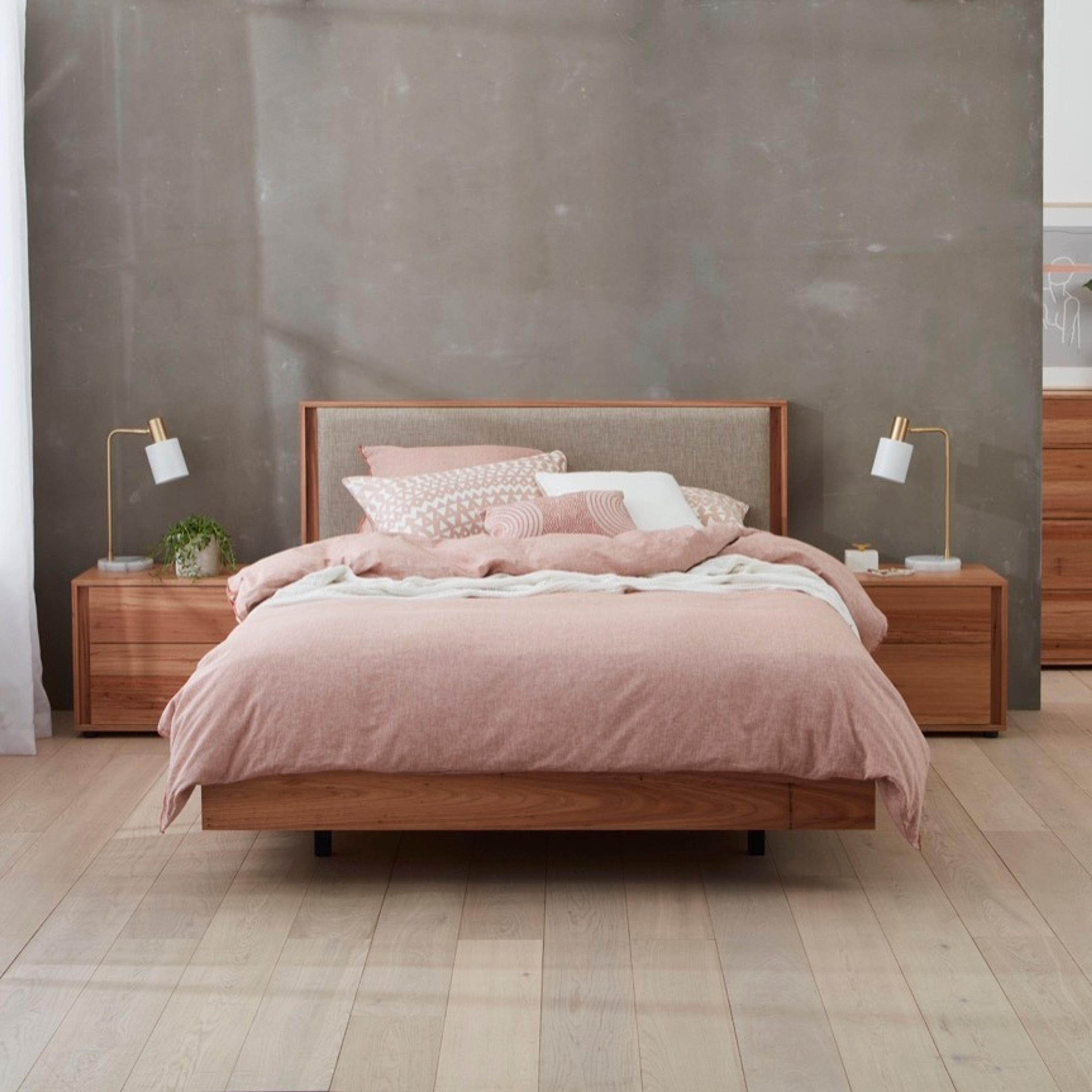 Lifestyle image of the  Gap X Bed Frame, W/ Upholstered Headboard, Native-Nixon Sand from Forty Winks