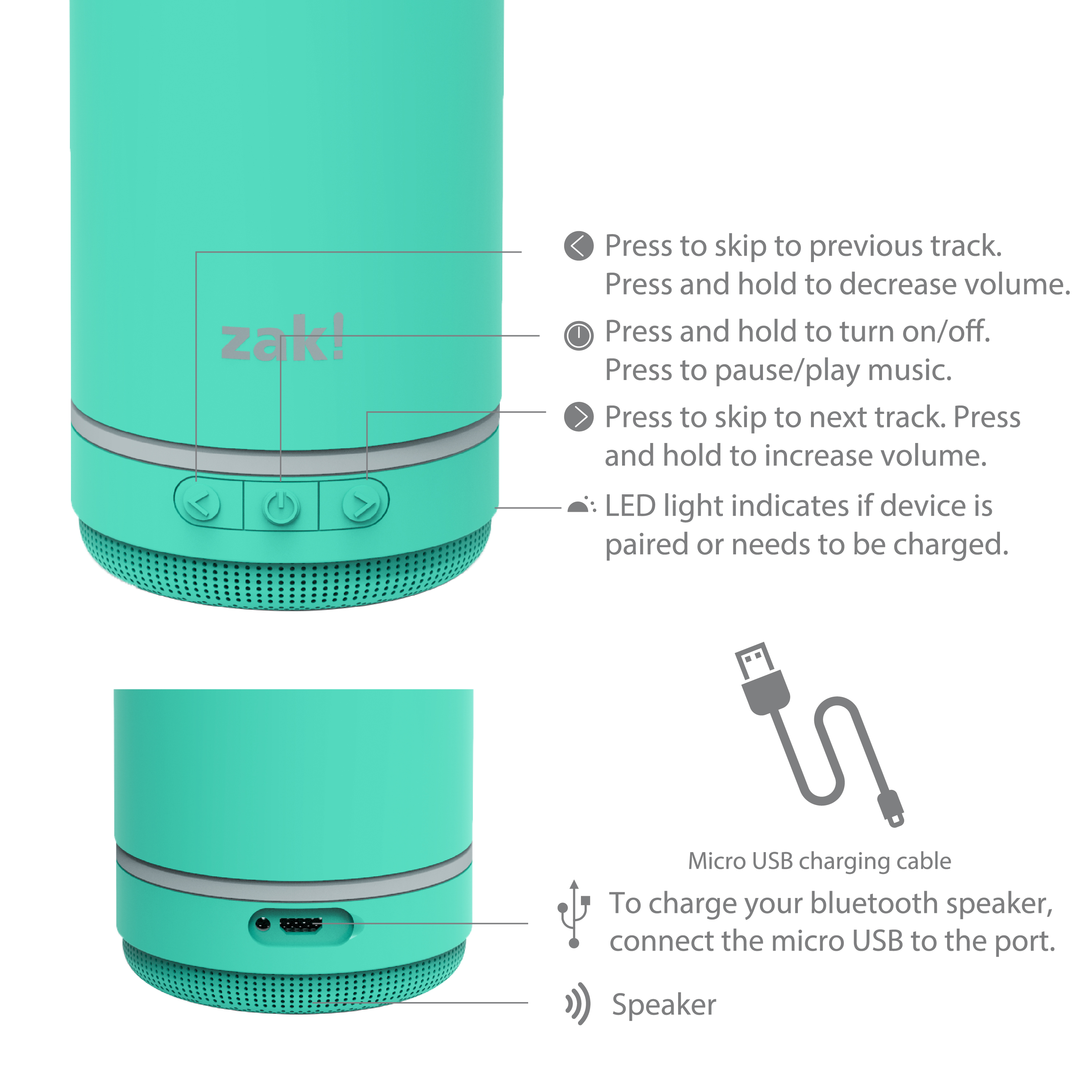 Zak Play 17.5 ounce Stainless Steel Tumbler with Bluetooth Speaker, Teal slideshow image 17