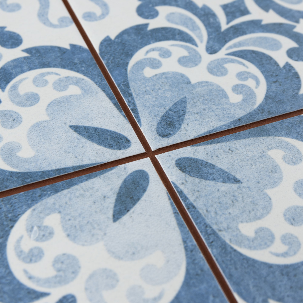 Harmonia Floral Lattice Blue 13 in. x 13 in. Ceramic Floor and Wall Tile