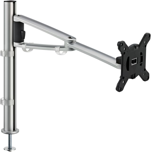 A single monitor arm set with a drill screw mount for adjustable, ergonomic monitor display.