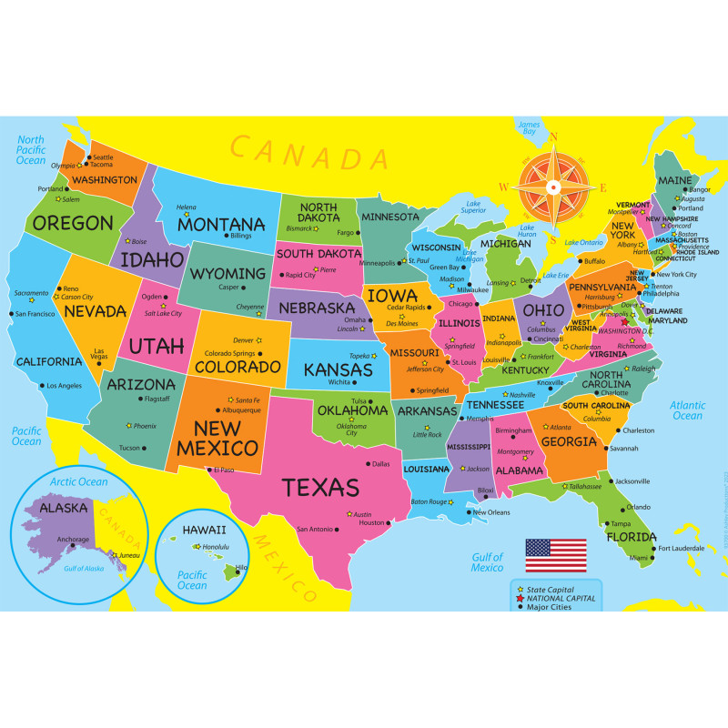 Placemat Studio™ Smart Poly® USA Map Learning Placemat, 13" x 19", Single Sided, Pack of 10