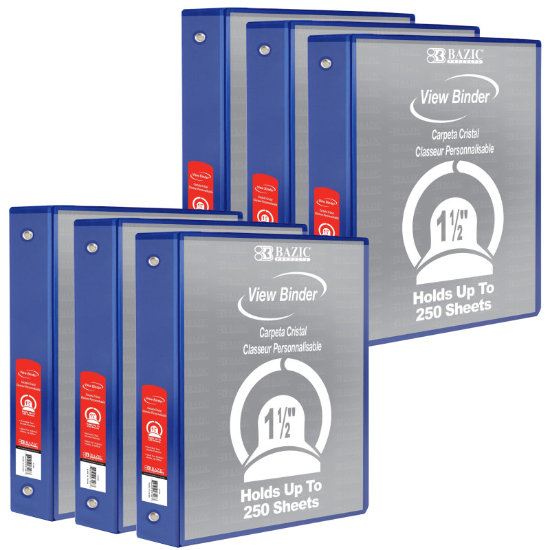 3-Ring+View+Binder+with+2+Pockets%2C+1.5%22%2C+Blue%2C+Pack+of+6