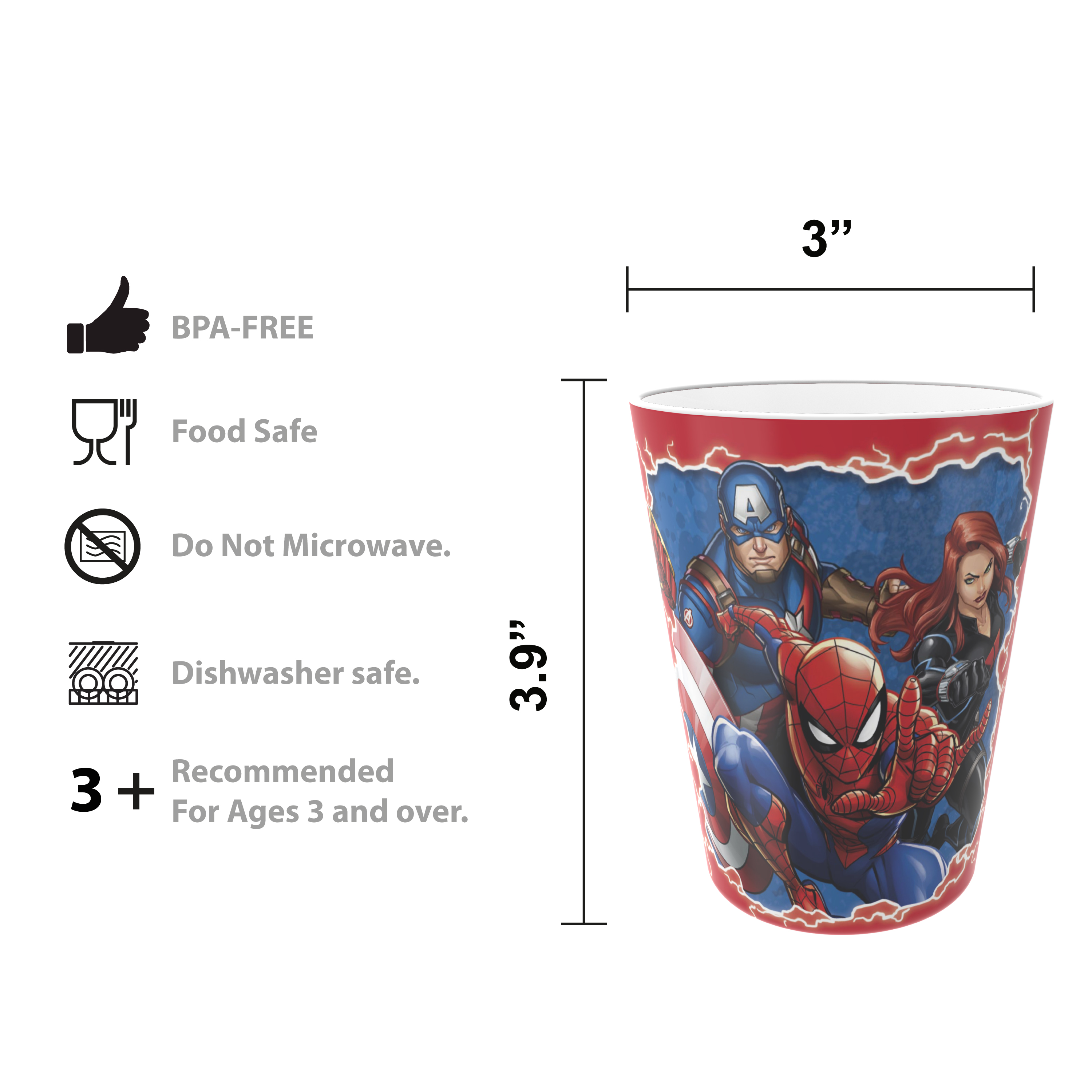 Marvel Comics Kids Plate, Bowl, Tumbler, Water Bottle and Flatware Set, Spider-Man, Captain America and Friends, 6-piece set slideshow image 8