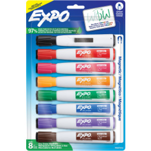Magnetic Dry Erase Markers with Eraser, Chisel Tip, Assorted Colors, 8-Count