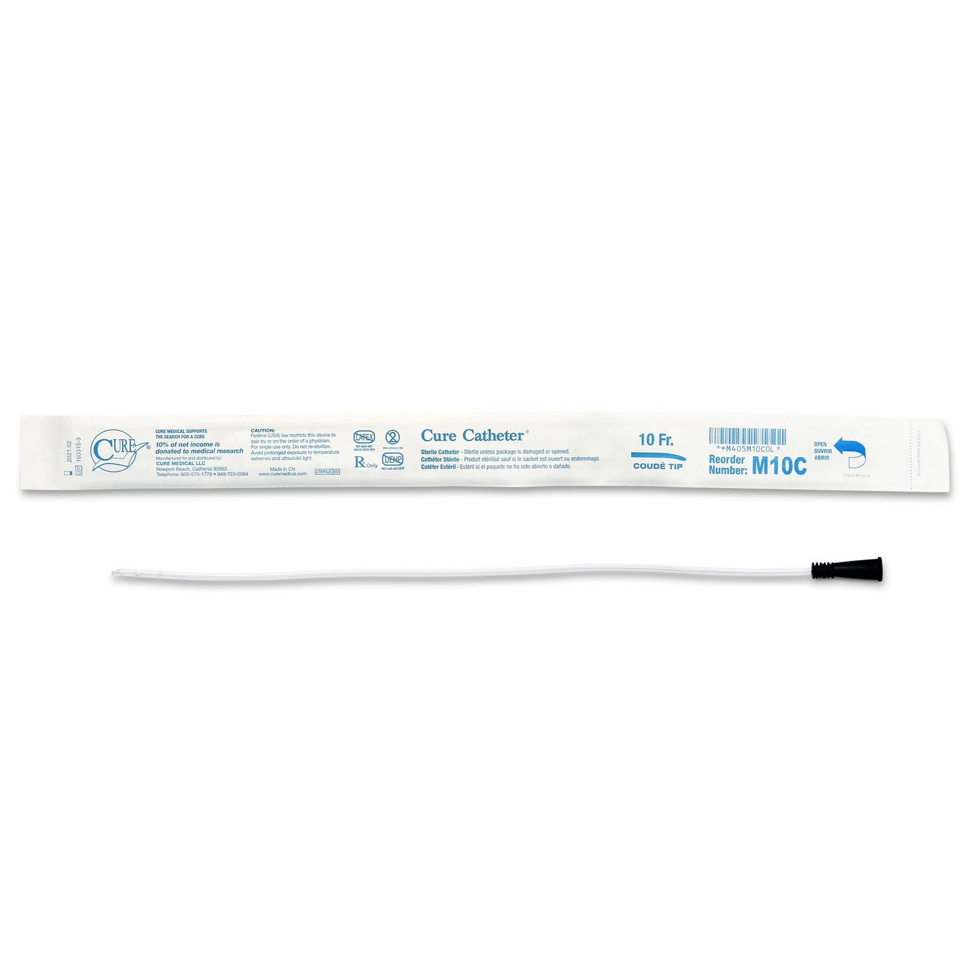Cure Catheter™ Urethral Catheter, 10 Fr., Male, Coudé