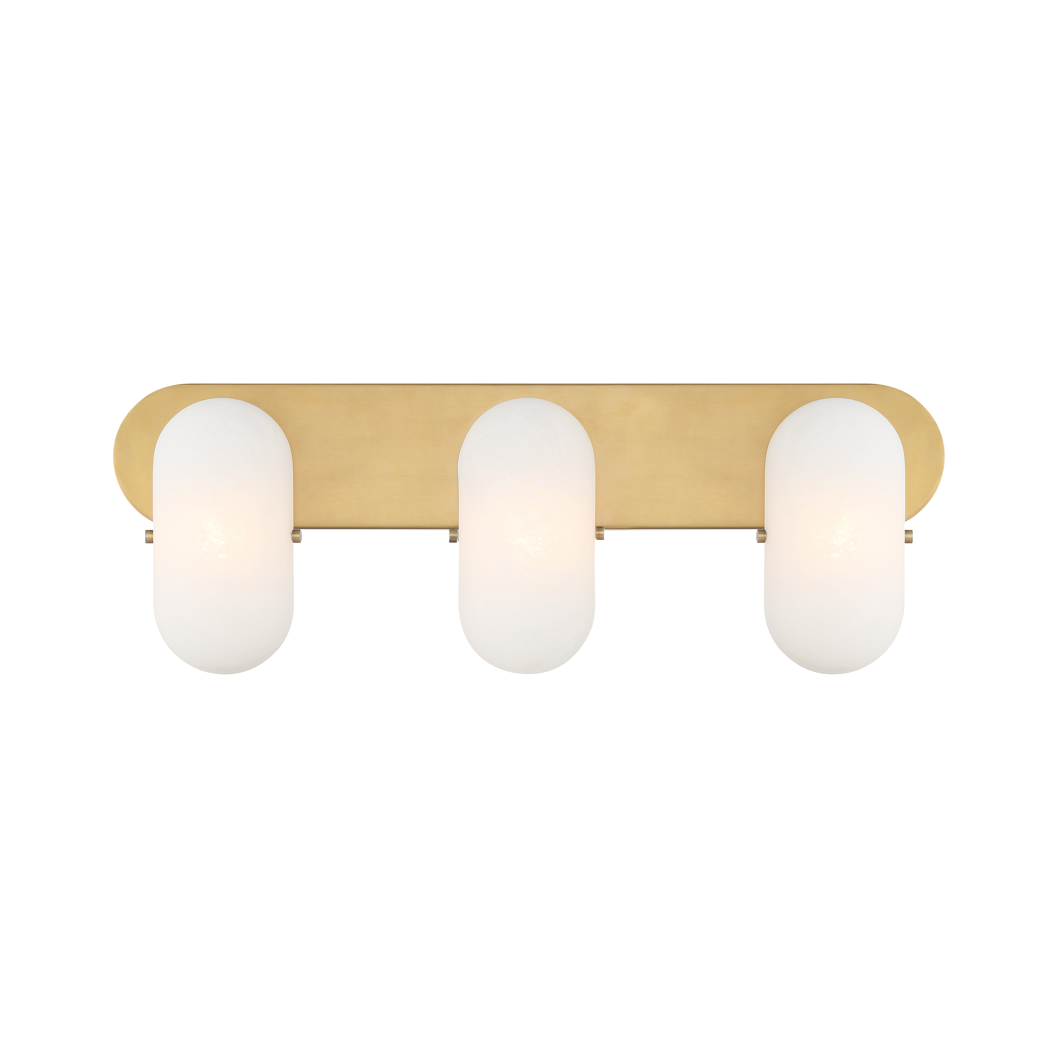 The Heathcote 3-light vanity combines contemporary styling with timeless brass warmth. Its 24-inch width makes it ideal for standard bathroom vanities, while etched alabaster glass provides soft, flattering illumination. ADA compliant and dimmable for versatility. - alternate view