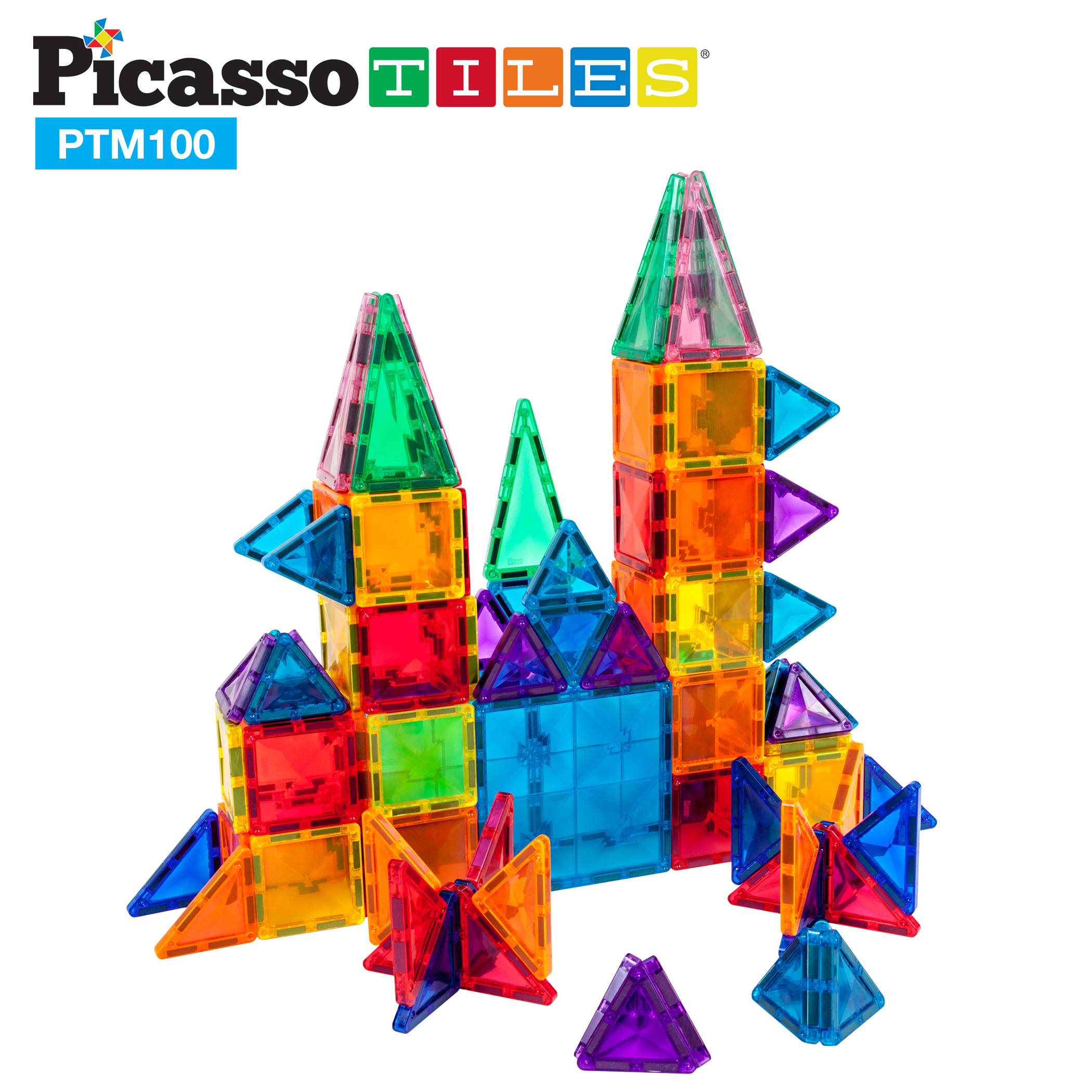 PicassoTiles Mini Diamond Magnetic Building Block, 100-Piece Set image number null