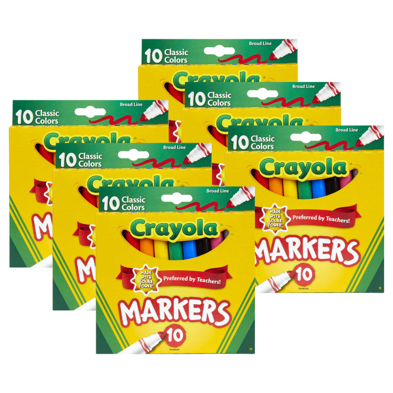 Broad Line Markers, Classic Colors, 10 Per Box, 6 Boxes