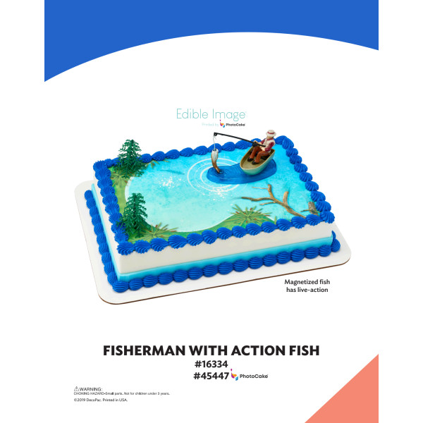 Fisherman with Action Fish The Magic of Cakes® PhotoCake® Enhanced Background Page