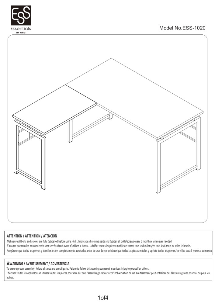 OFM Essentials Collection L-Desk with Metal Legs, in Espresso (ESS-1020 ...