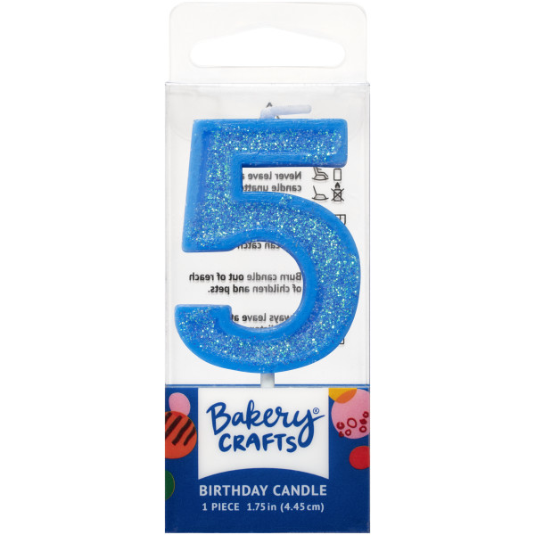 5 Mini Blue Glitter Numeral Candles