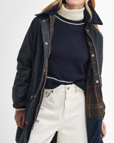 Long Beadnell Waxed Jacket Navy-Classic
