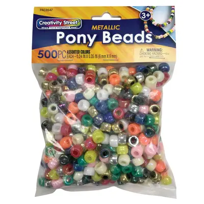 Creativity Street Pony Beads, Metallic Colors, 6 mm x 9 mm, 500 Pieces