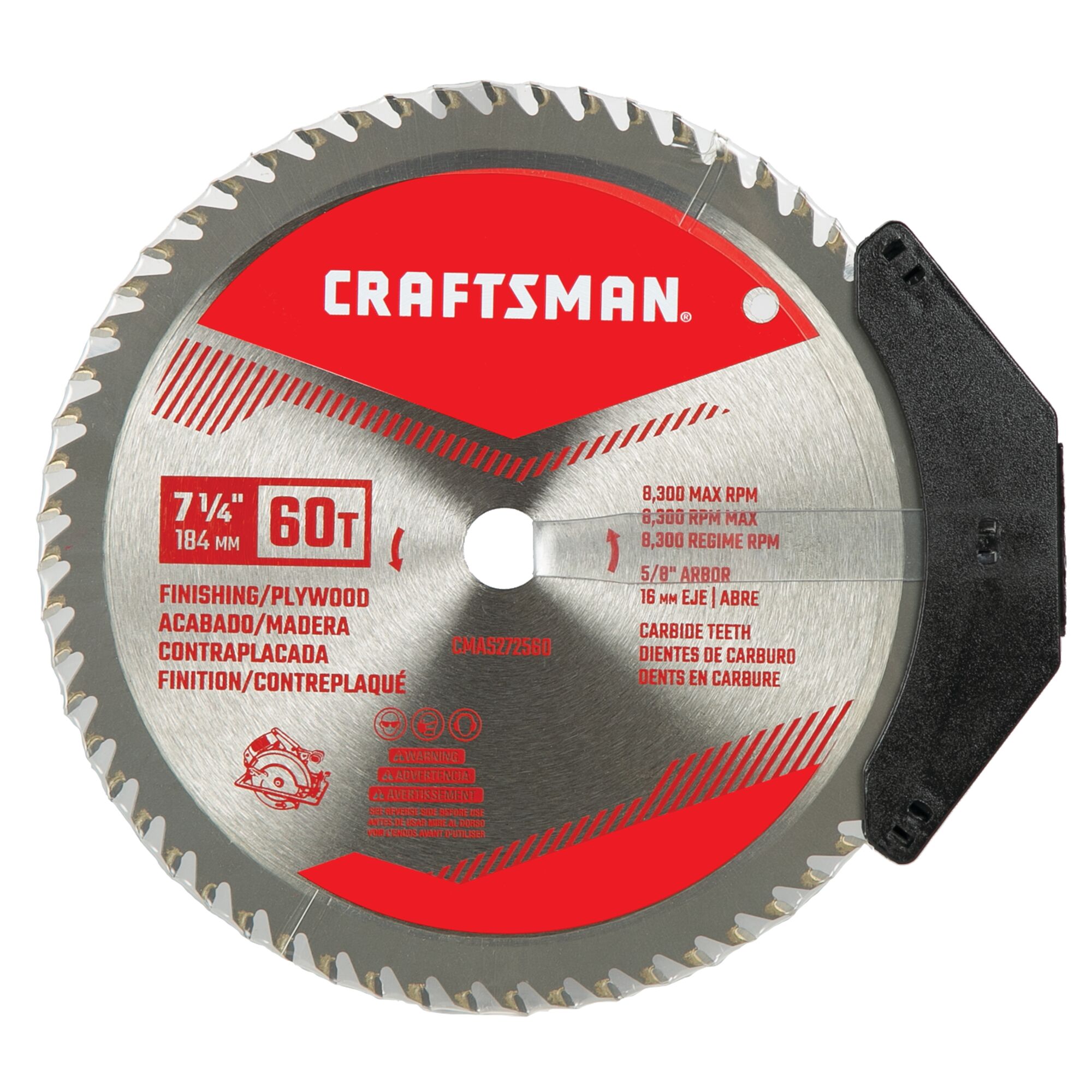 7 and a quarter inch 60 tooth finishing plywood saw blade in plastic packaging.
