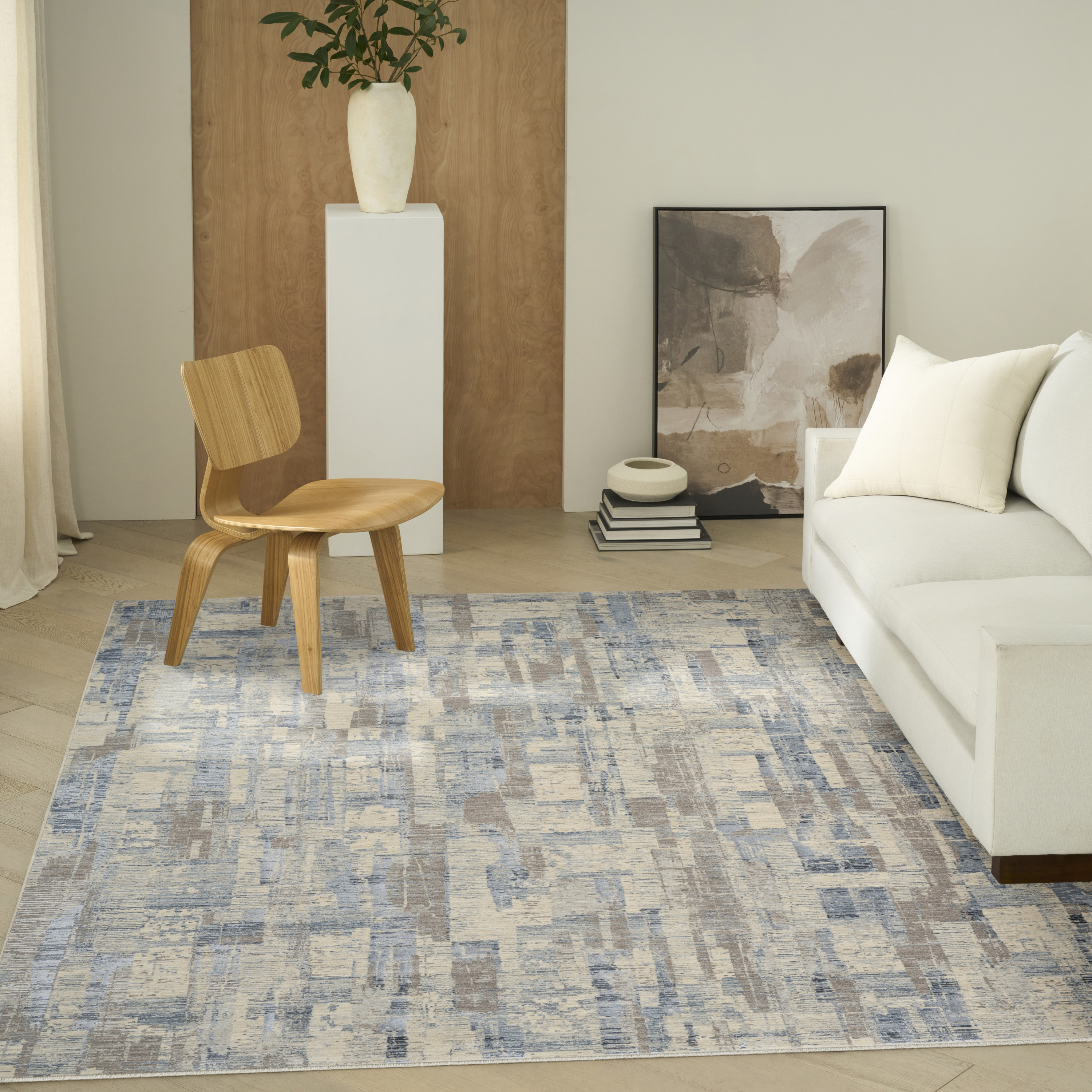Calvin Klein CK089 Drift 7'10" x 10'2" Blue Beige Modern Indoor Rug