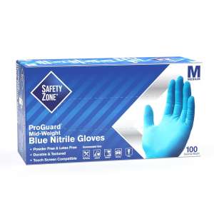 Supply Source, Safety Zone, General Purpose Gloves, Nitrile, 3.5 mil, Powder Free, M, Blue