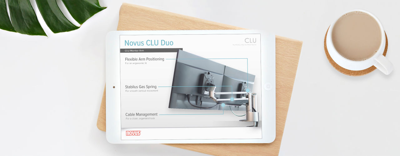 Novus product infographics offer a close-up product view and serve as a quick reference for the most important features.