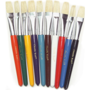 Beginner Paint Brushes, Flat Stubby Brushes, 10 Assorted Colors, 7.5" Long, 10 Brushes