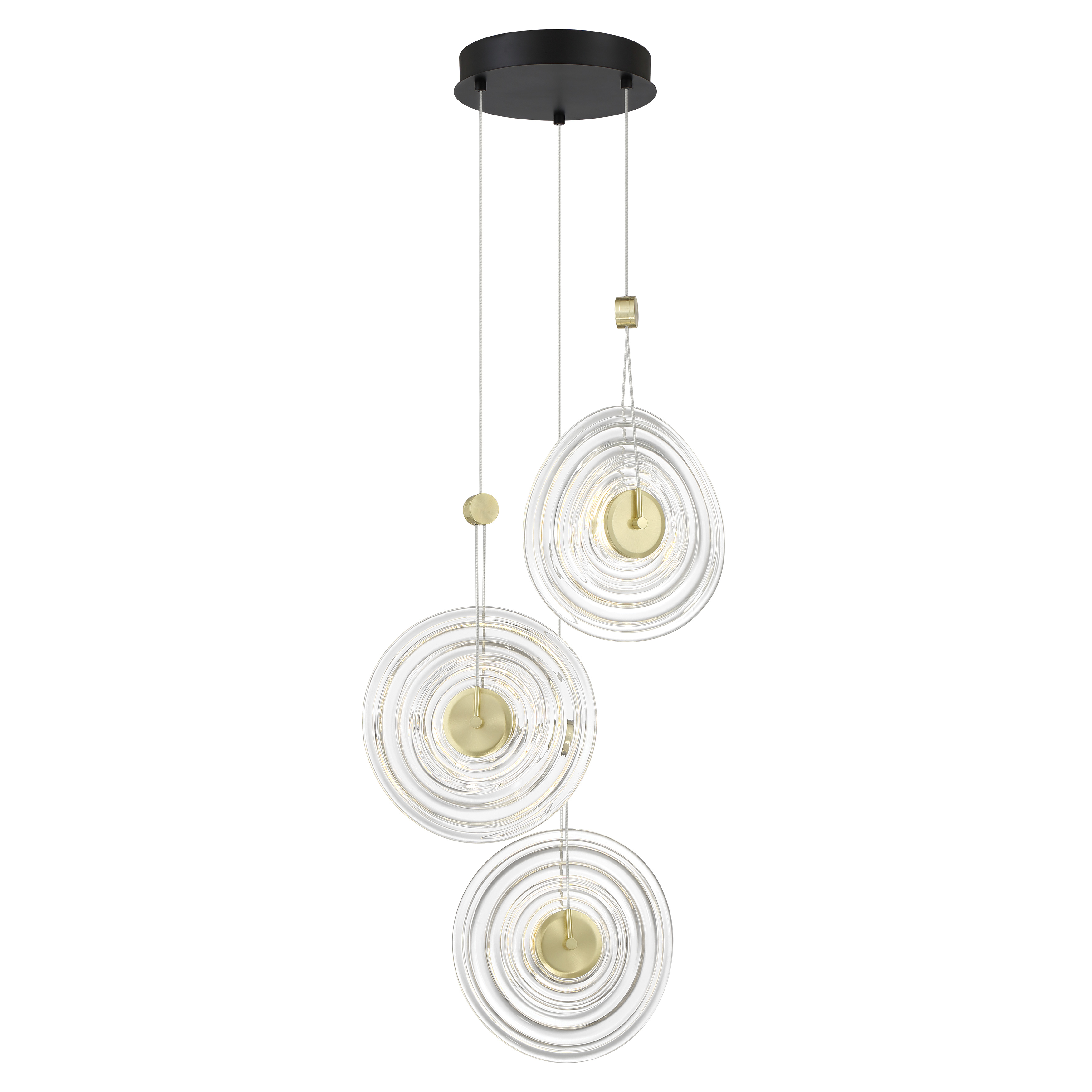 The Topknot pendant combines industrial-inspired coal finish with warm brushed gold accents and hand-pressed glass shades. Its compact 13.75-inch width makes it perfect for smaller spaces while delivering impressive 740+ lumens of high-CRI LED light. - alternate view
