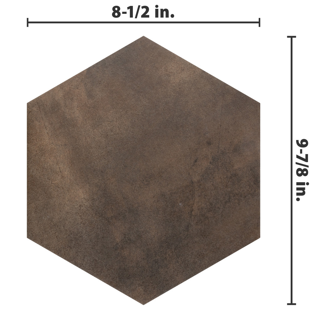 Industrial Hex Copper 8.5x9.88 Hexagon Porcelain Floor and Wall Digital Pattern