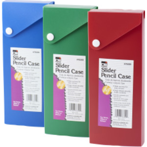 Slider Pencil Case Box, Slide Out Tray, Snap Closure, Assorted Colors, Pack of 24