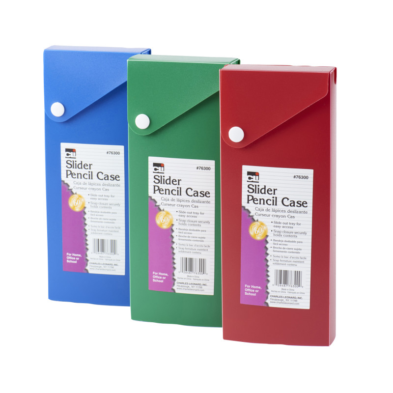 Slider+Pencil+Case+Box%2C+Slide+Out+Tray%2C+Snap+Closure%2C+Assorted+Colors%2C+Pack+of+24