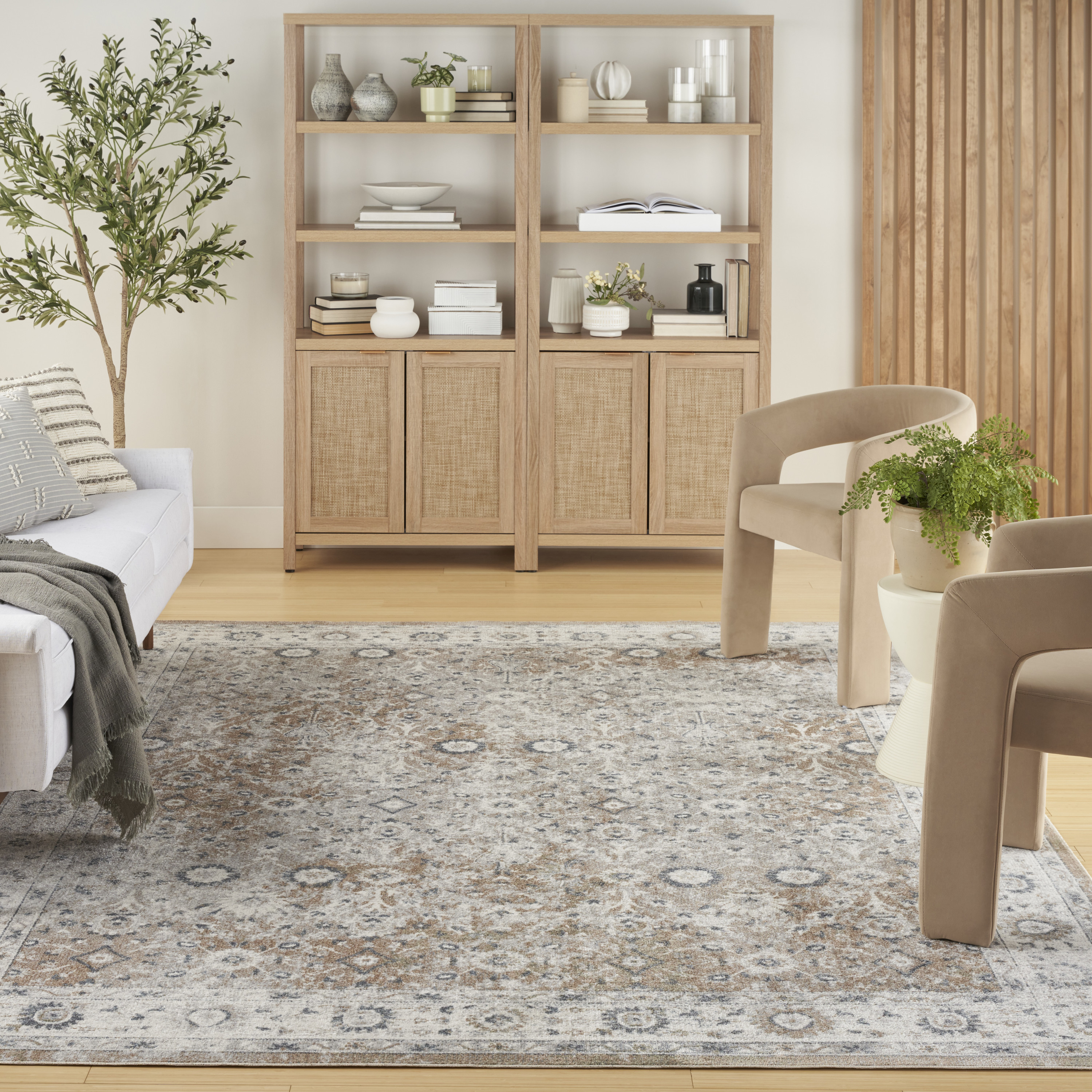 Nourison Astra Machine Washable 6'7" x 9' Silver Taupe Vintage Indoor Rug