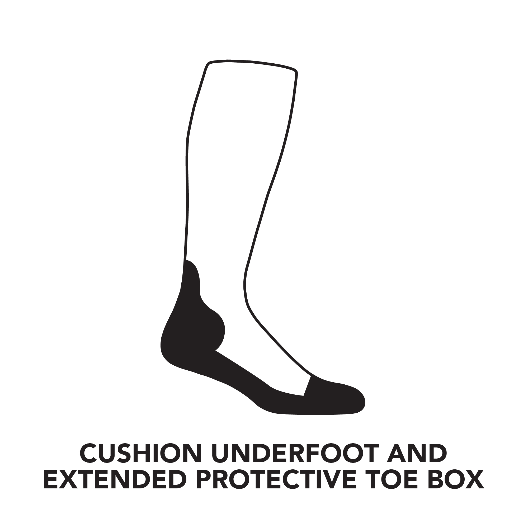 Cushion image outlining the cushion over the toe underfoot and up back of heal 