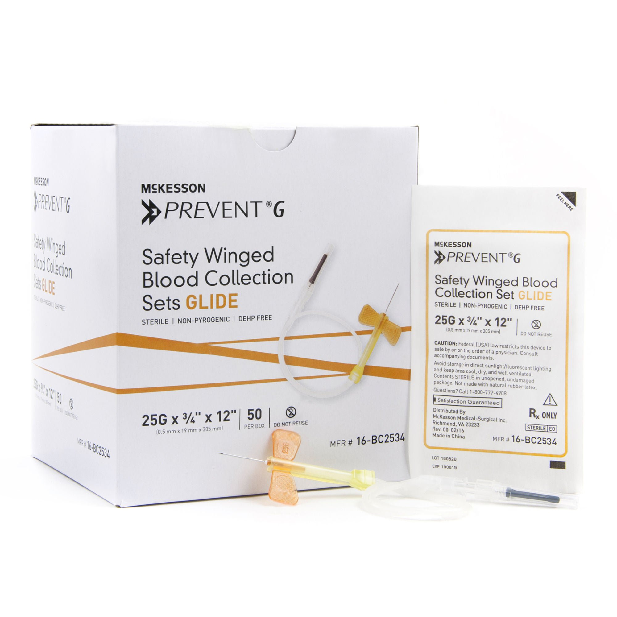 McKesson Prevent® G Blood Collection Set, 25 Gauge, ¾-inch needle length