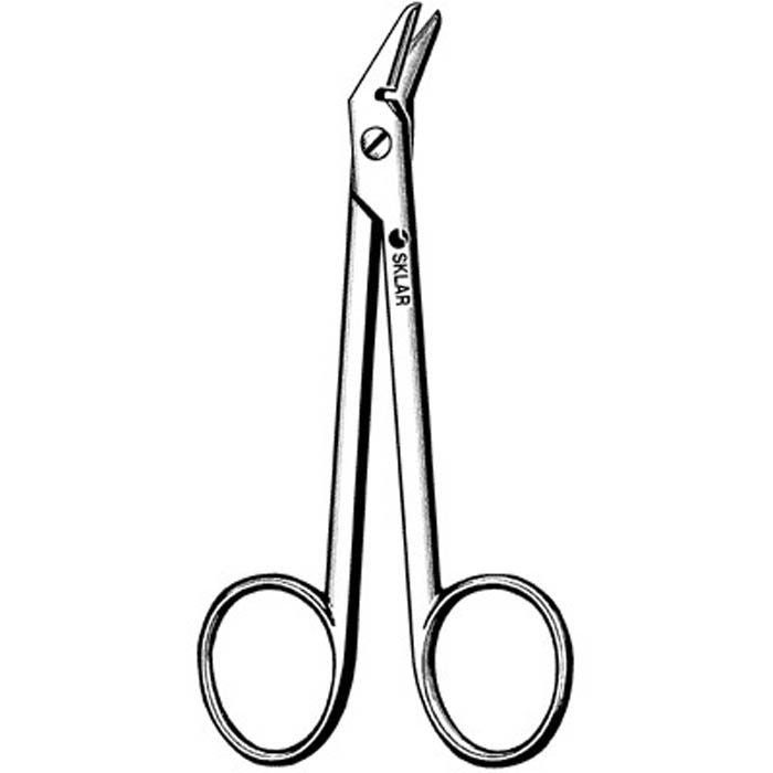Wire Cutting Scissors Sklar® 4-3/4 Inch Length OR / Surgical Grade German Stainless Steel NonSterile Finger Ring Handle Angled Sharp Tip / Sharp Tip