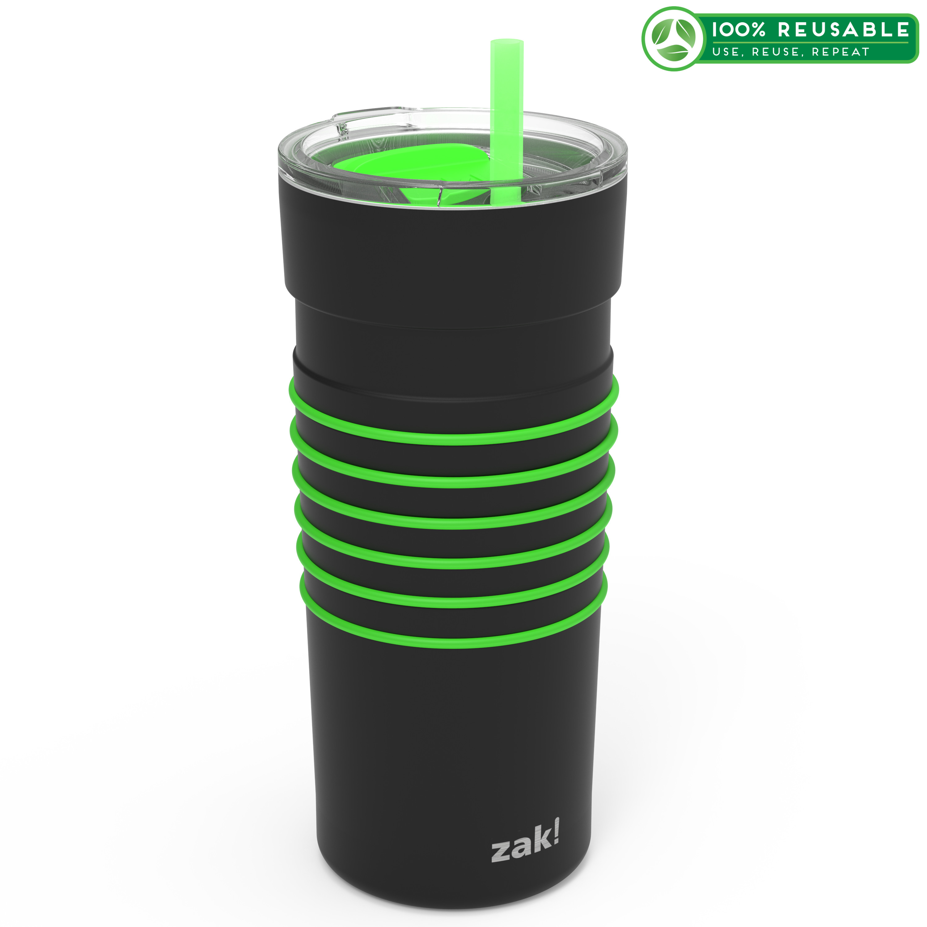 HydraTrak 20 ounce Vacuum Insulated Stainless Steel Tumbler, Black with Green Rings slideshow image 1 HydraTrak 20 ounce Vacuum Insulated Stainless Steel Tumbler, Black with Green Rings slideshow image 1