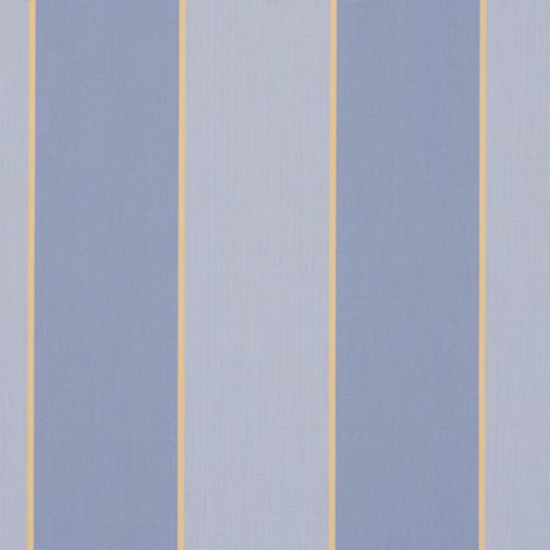 Striped wallpaper with alternating wide periwinkle and pale-blue vertical bands separated by thin yellow pinstripes, covering a flat, evenly lit wall and serving as a decorative interior surface.