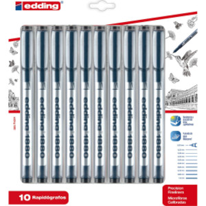 1880 Series Drawliner Pen, Assorted Sizes, Black, Set of 10